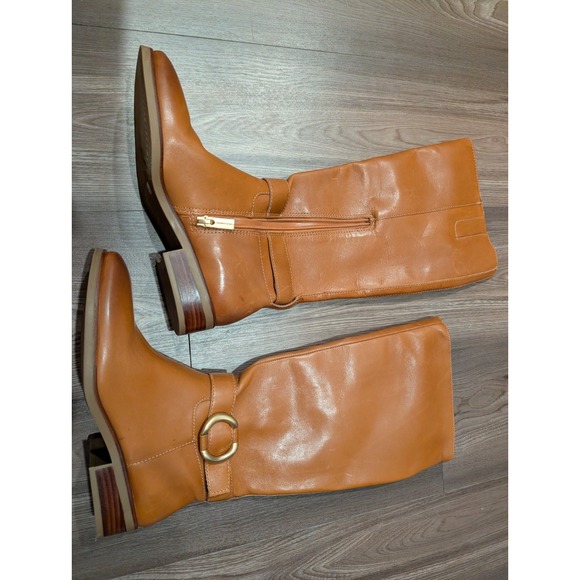 Vince Camuto Women Shoes 6.5M Samtry Buckled Riding Golden Burnished Leather - Picture 7 of 16